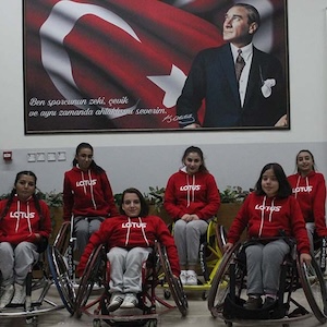 Disabled youth basketball team with LTS Ribaund Wheelchair Basketball